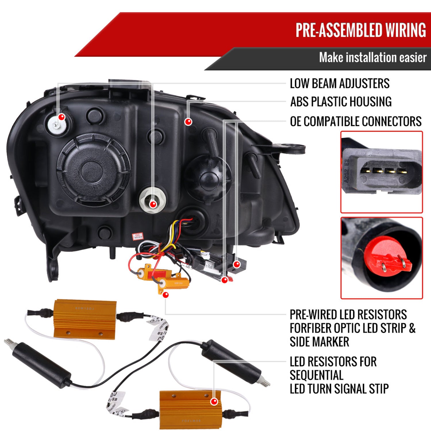 2009-2011 Mercedes W164 ML-Class LED Sequetial Signal Headlights Matte Black