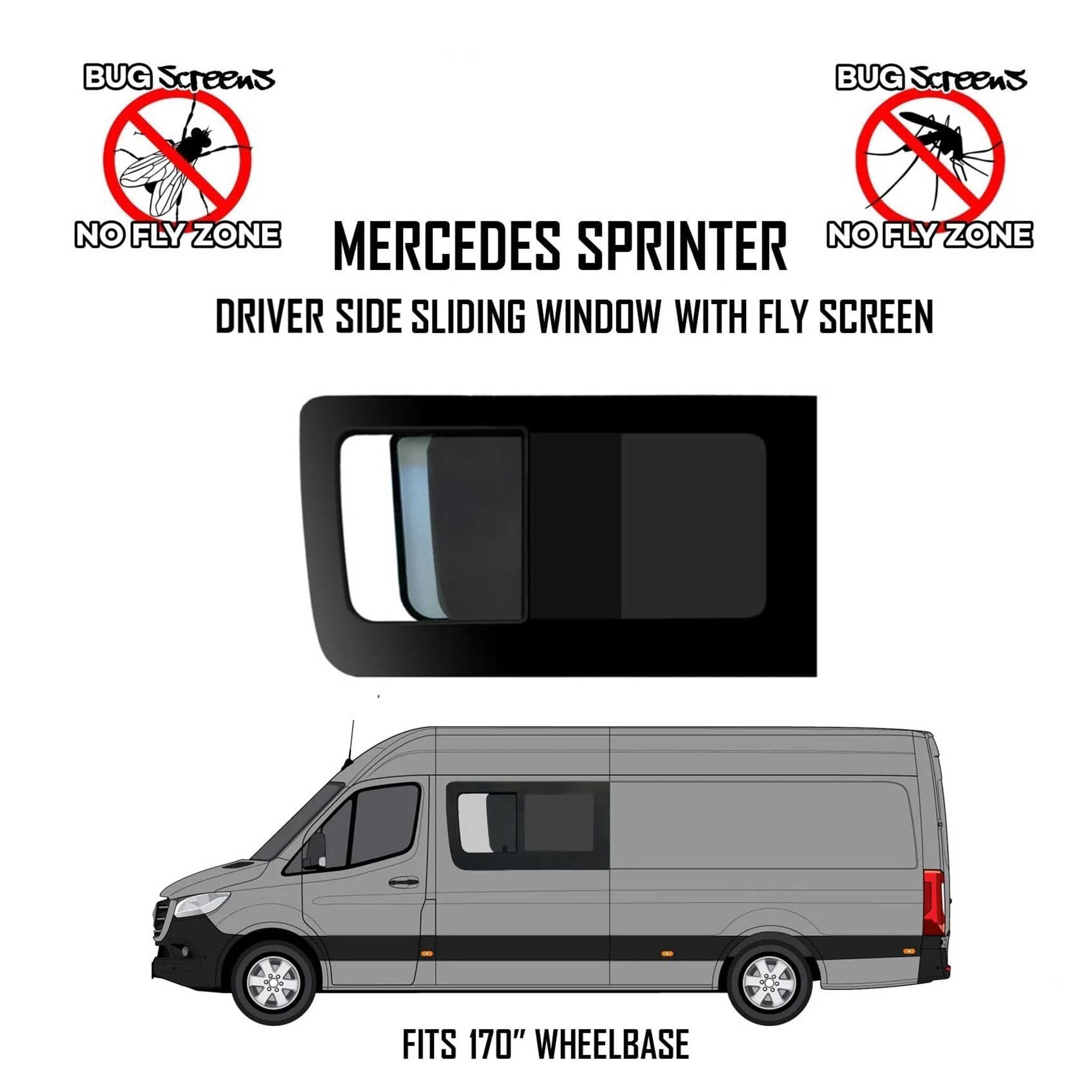 2007-2025 Mercedes Sprinter Driver Side Sliding Window with Fly Screen Lock