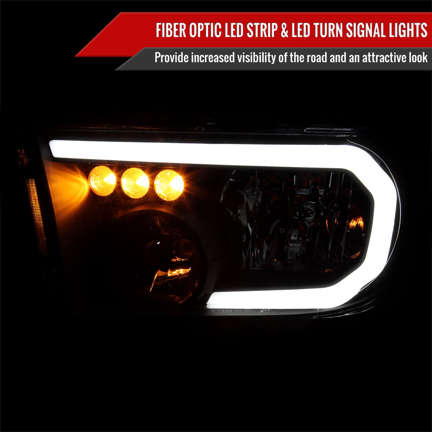 2007-2013 Toyota Tundra/08-2017 Sequoia LED Tube Factory Headlights Signal Black