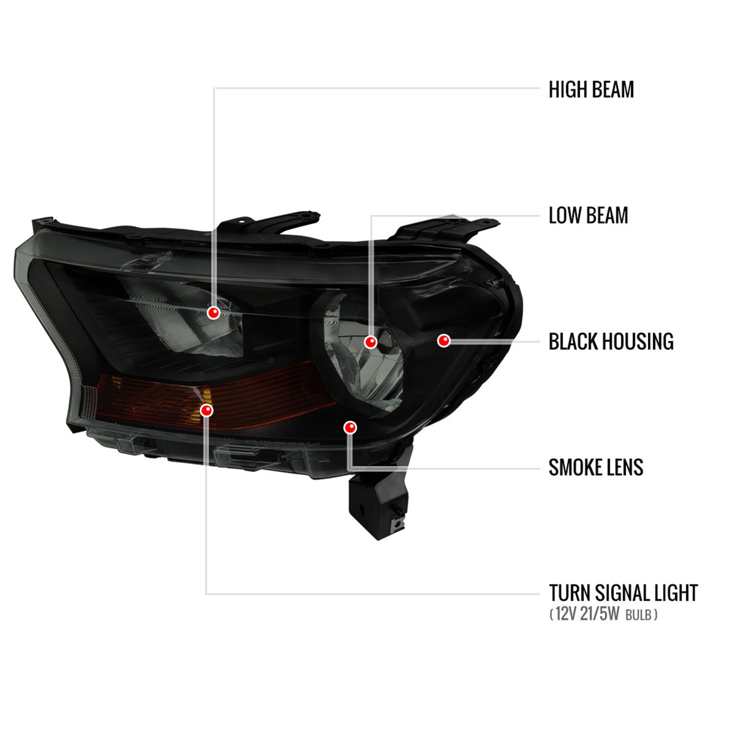 2019-2022 Ford Ranger XL/XLT Factory Halogen Headlights Glossy Black/Smoke