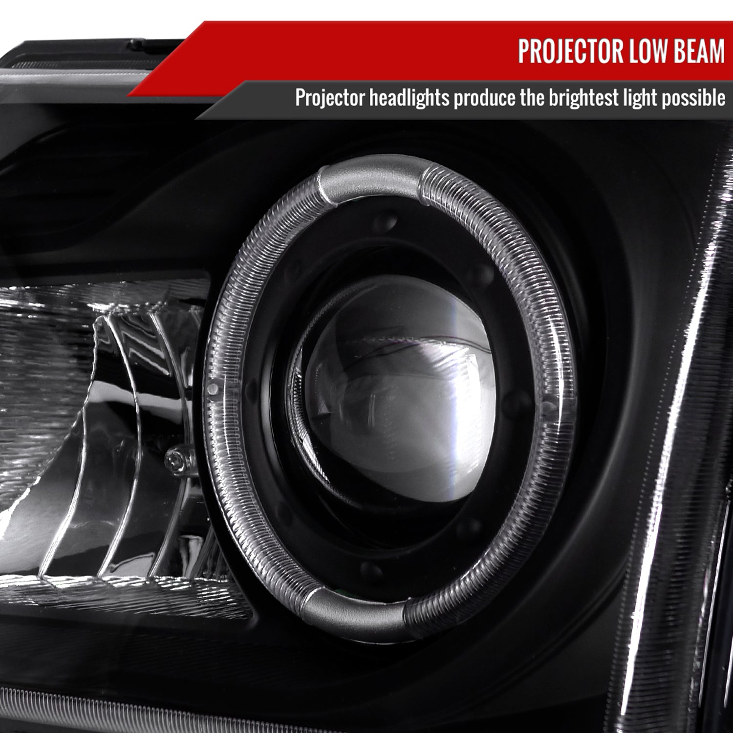 1998-2000 Ford Ranger Halo Projector Headlights Matte Black/Clear Lens