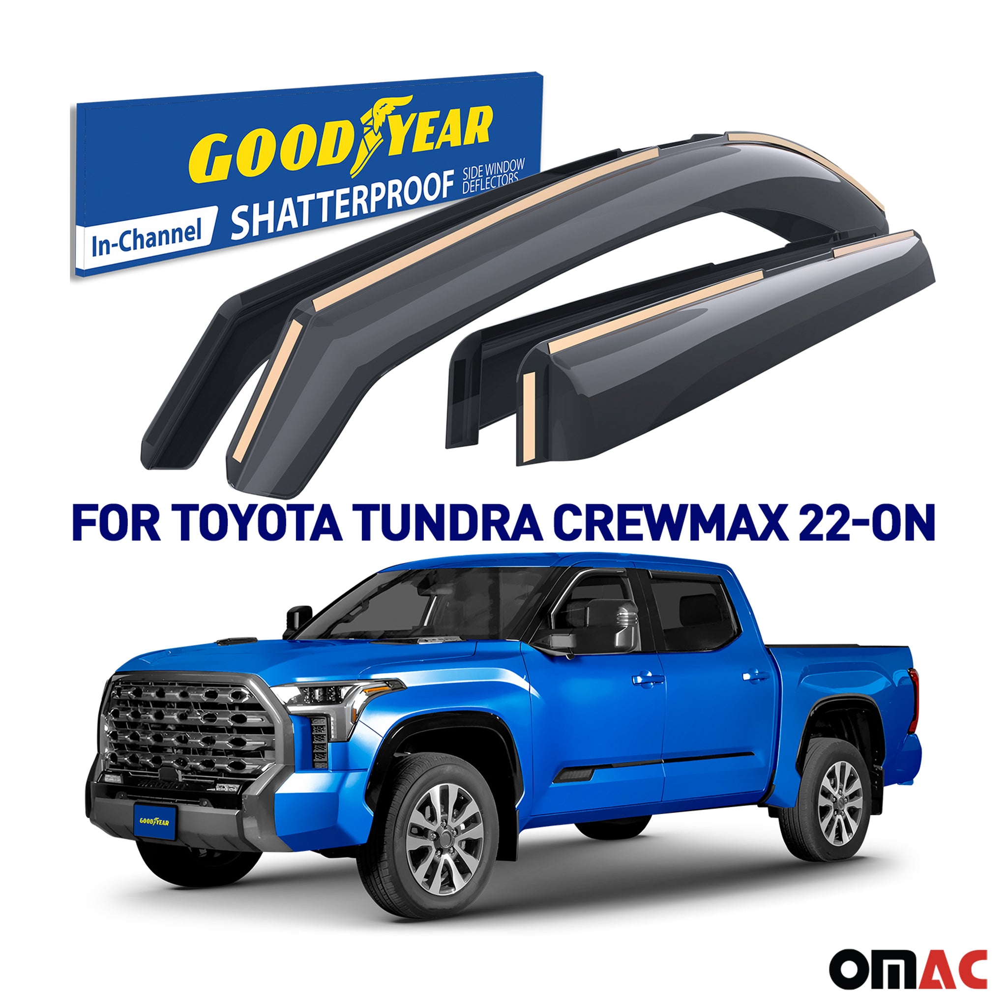Goodyear Wind Deflectors for Toyota Tundra 2022-2025 CrewMax In-channel Smoke 4x