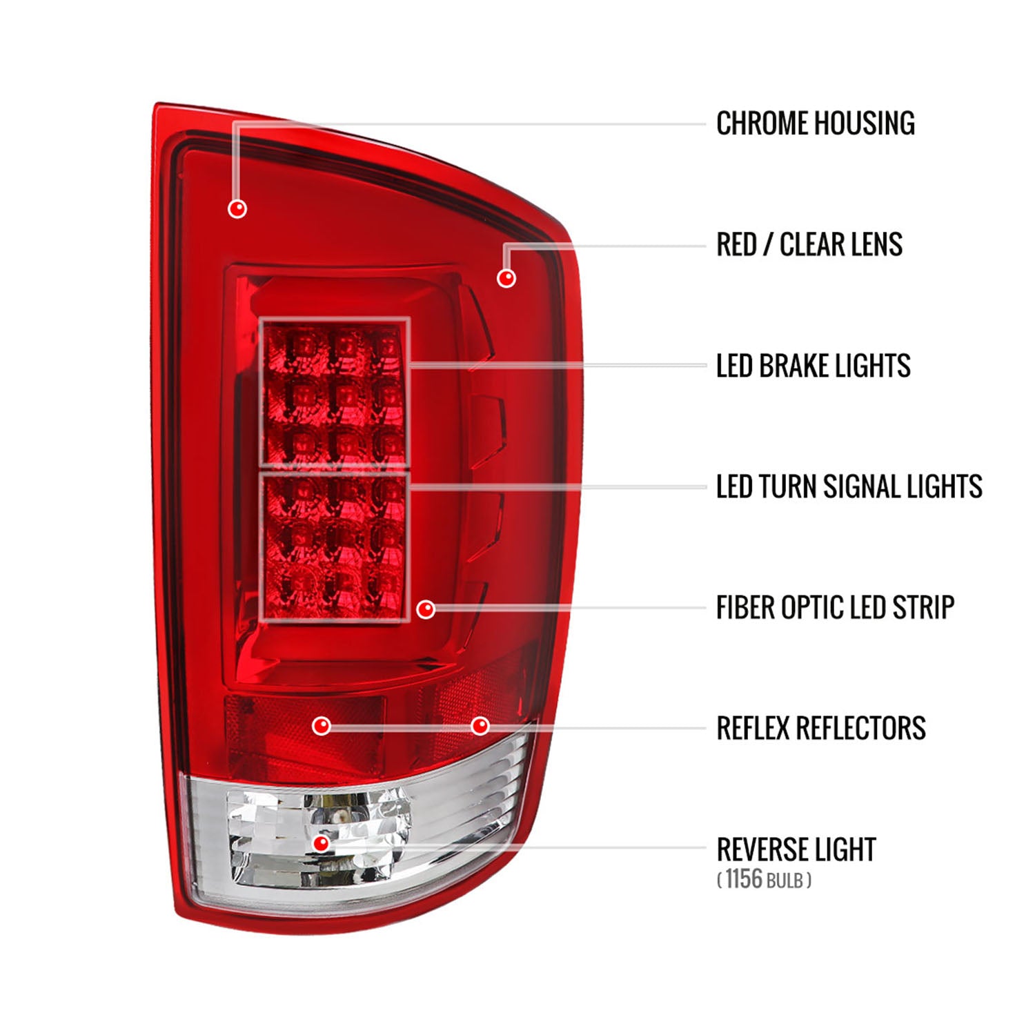 2002-2006 Dodge RAM 1500 2500 3500 LED Tail Lights Chrome Housing/Red Lens