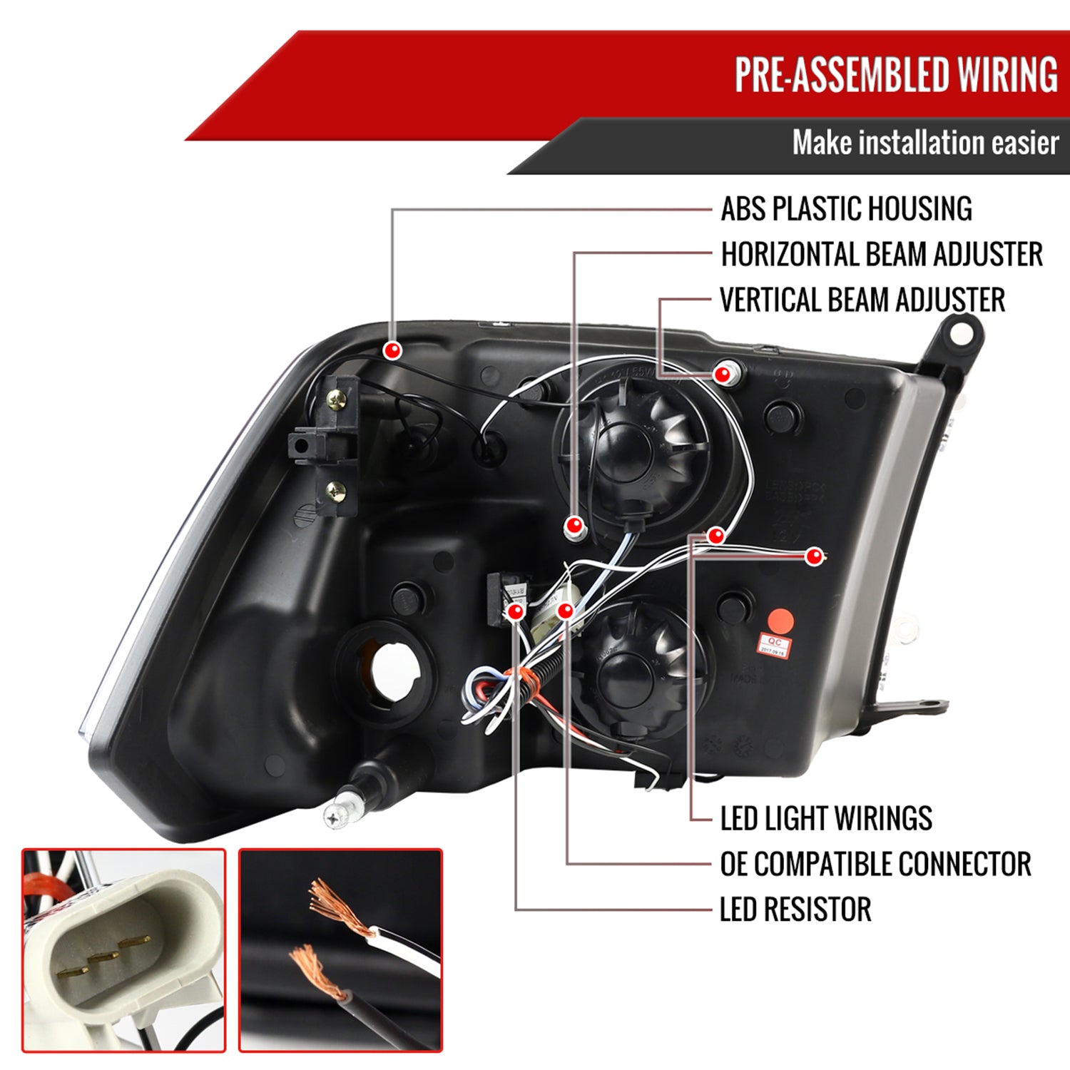 2009-2018 Dodge RAM 1500 / RAM 2500 3500 Dual Halo Headlights Matte Black