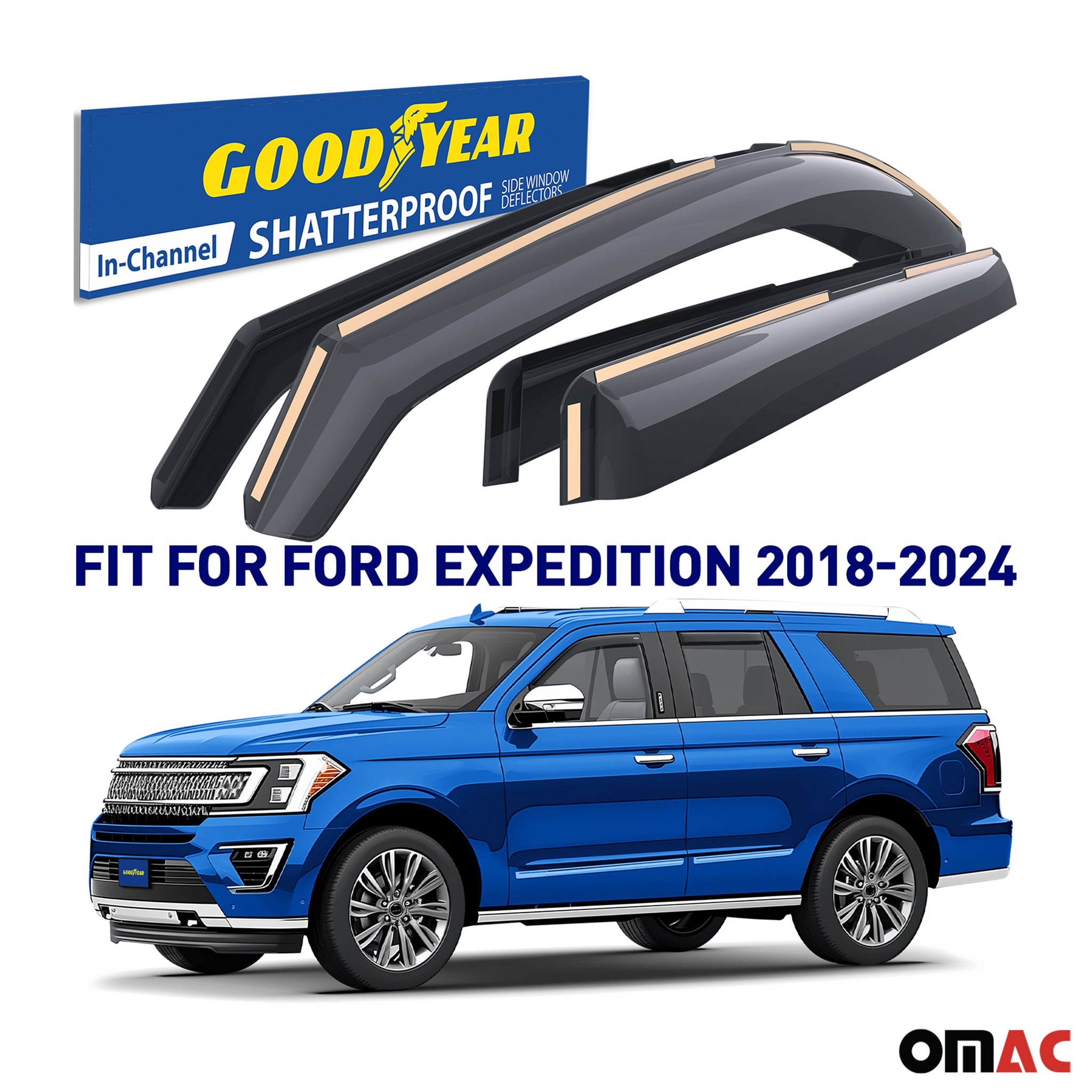 Goodyear Wind Deflectors for Ford Expedition 2018-2025 In-channel Smoke 4 pcs