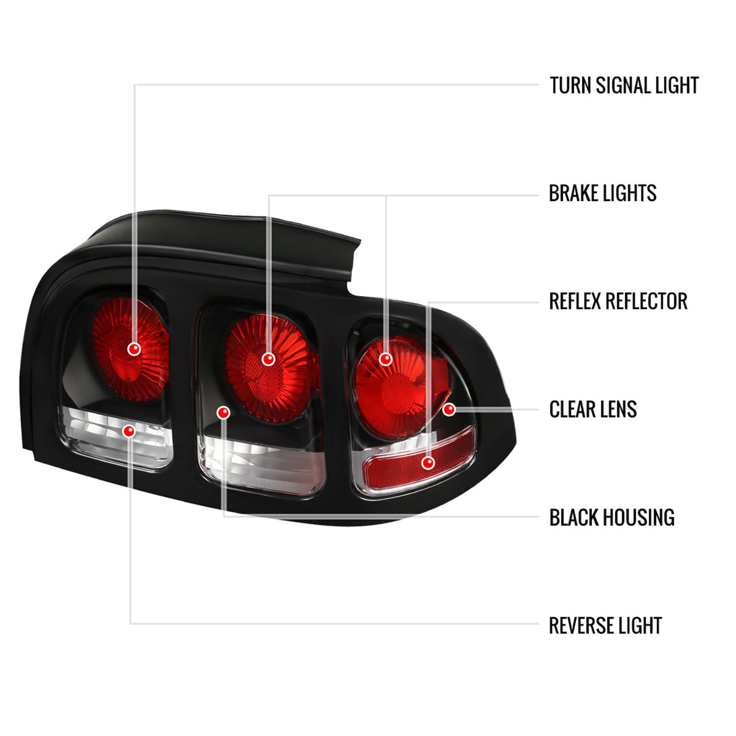 1994-1998 Ford Mustang Tail Lights Matte Black Housing/Clear Lens