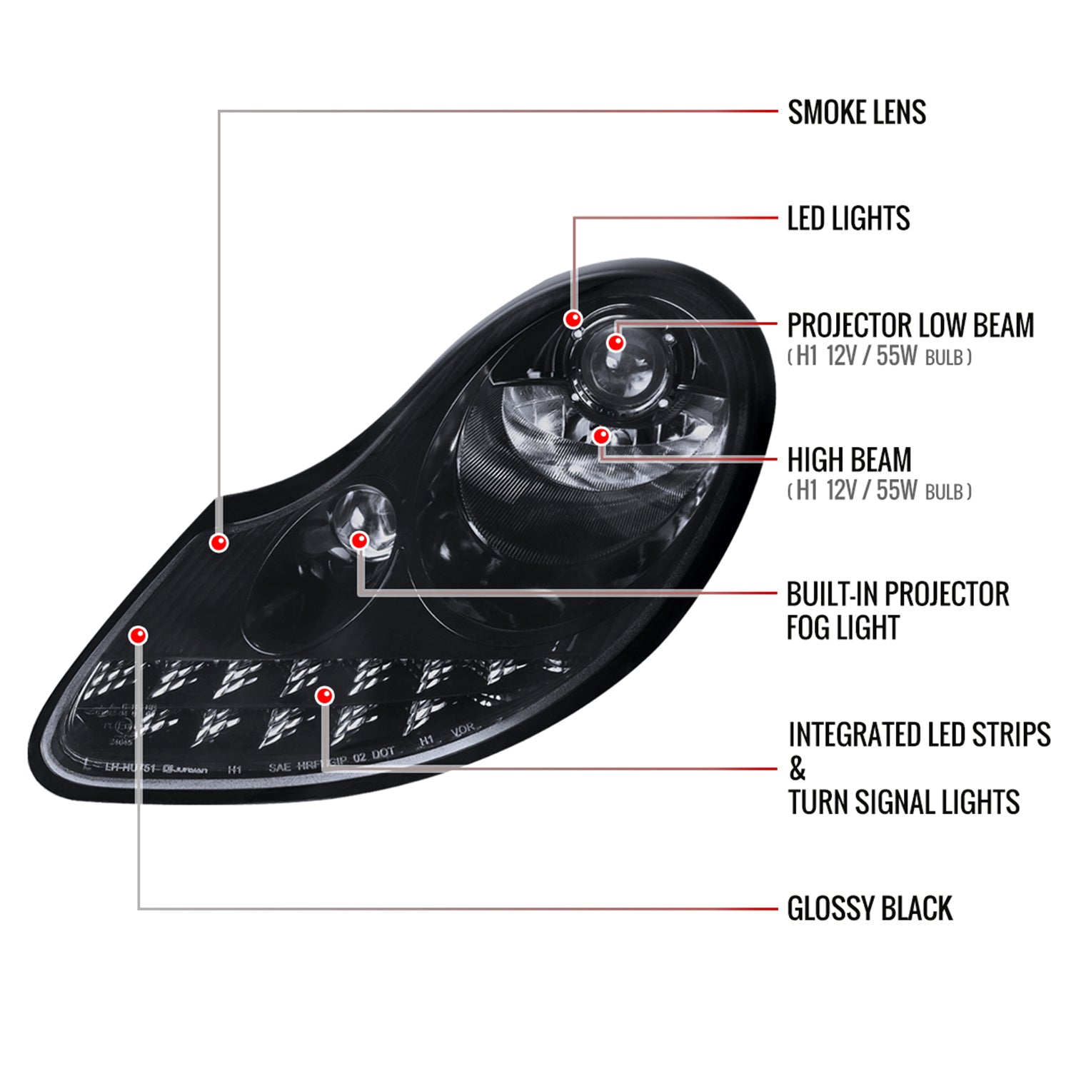 1997-2004 Porsche Boxster 986/911 996 LED Headlights Signal Lights Black