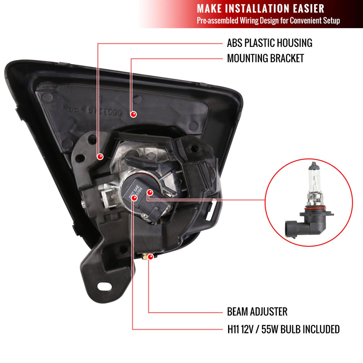 2013-2016 Mazda CX-5 H11 Fog Lights Kit w/Switch & Wiring Harness Chrome/Clear