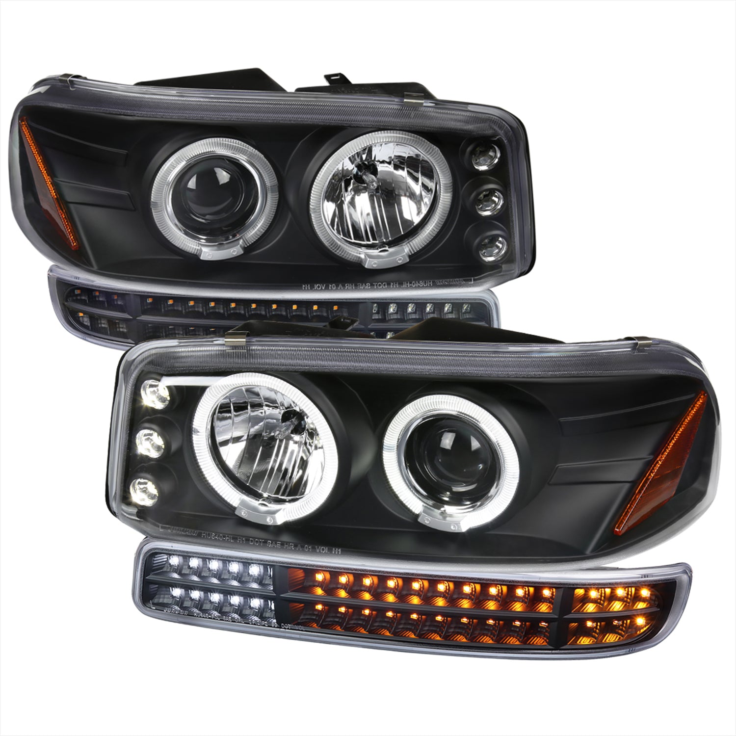 1999-2006 GMC Sierra/ Yukon/Yukon XL Dual Halo Headlights LED Matte Black