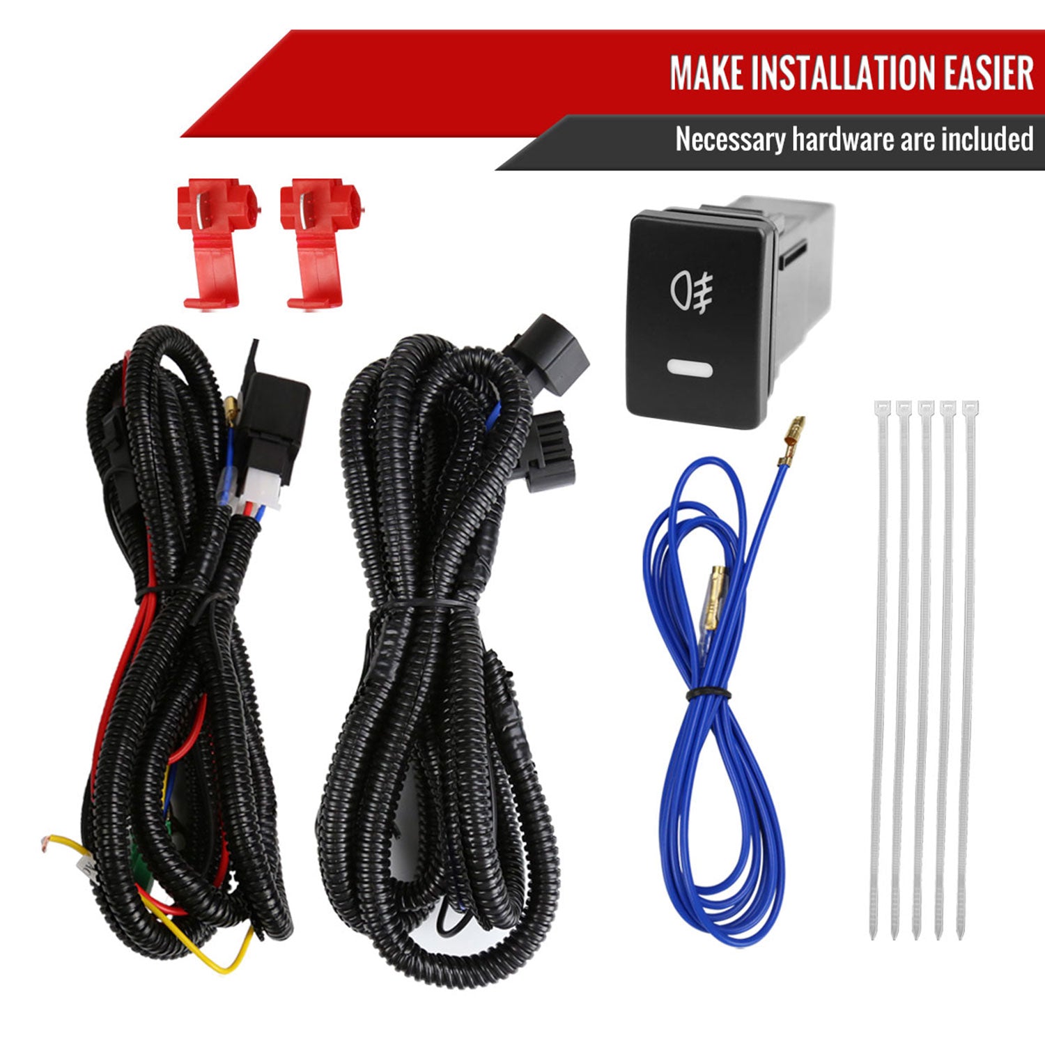 2011-2013 Toyota Highlander 7117 Fog Lights Kit Switch & Wiring Harness Chrome