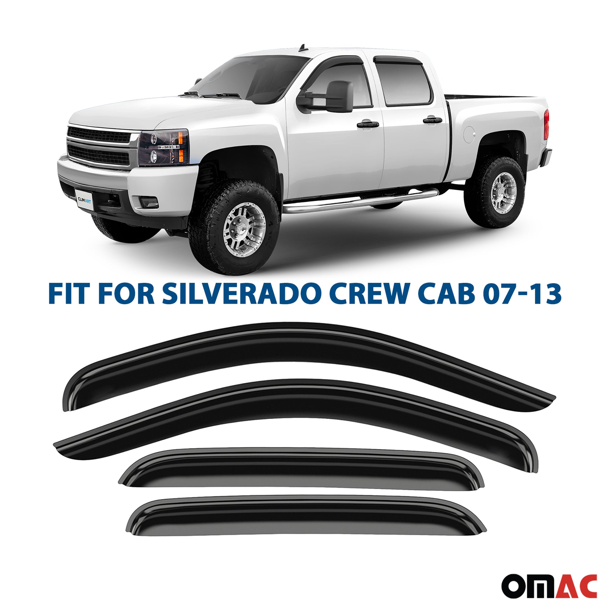 Clim Art Wind Deflectors for Chevrolet Avalanche 2007-2013 Shatterproof Smoke 4x