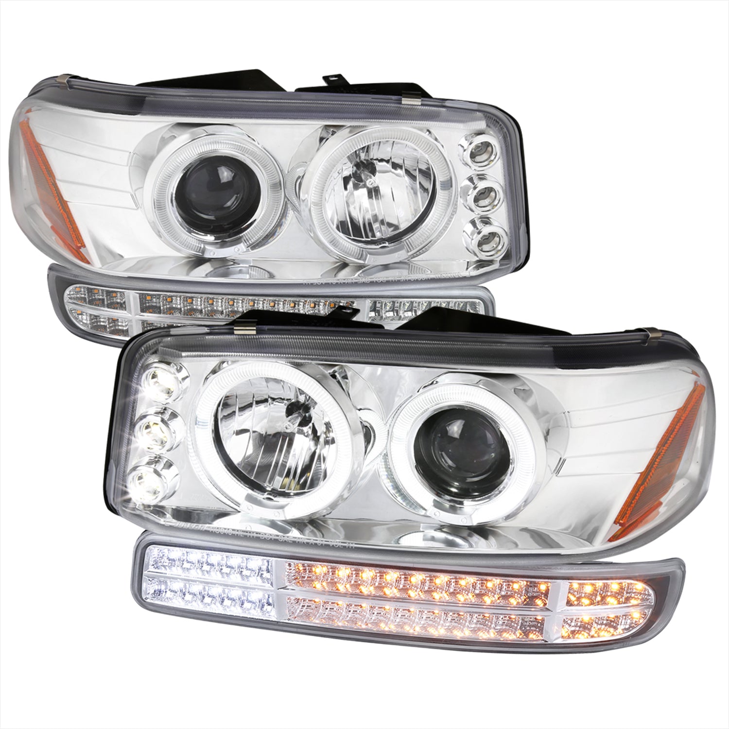 1999-2006 GMC Sierra/ Yukon/Yukon XL Dual Halo Headlights LED Chrome