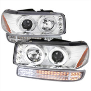 1999-2006 GMC Sierra/ Yukon/Yukon XL Dual Halo Headlights LED Chrome