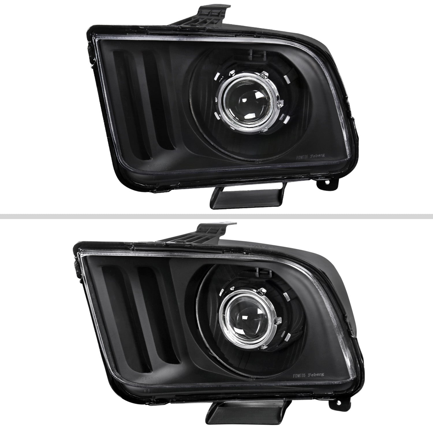 2005-2009 Ford Mustang H1 Projector Headlights Matte Black/Clear Lens
