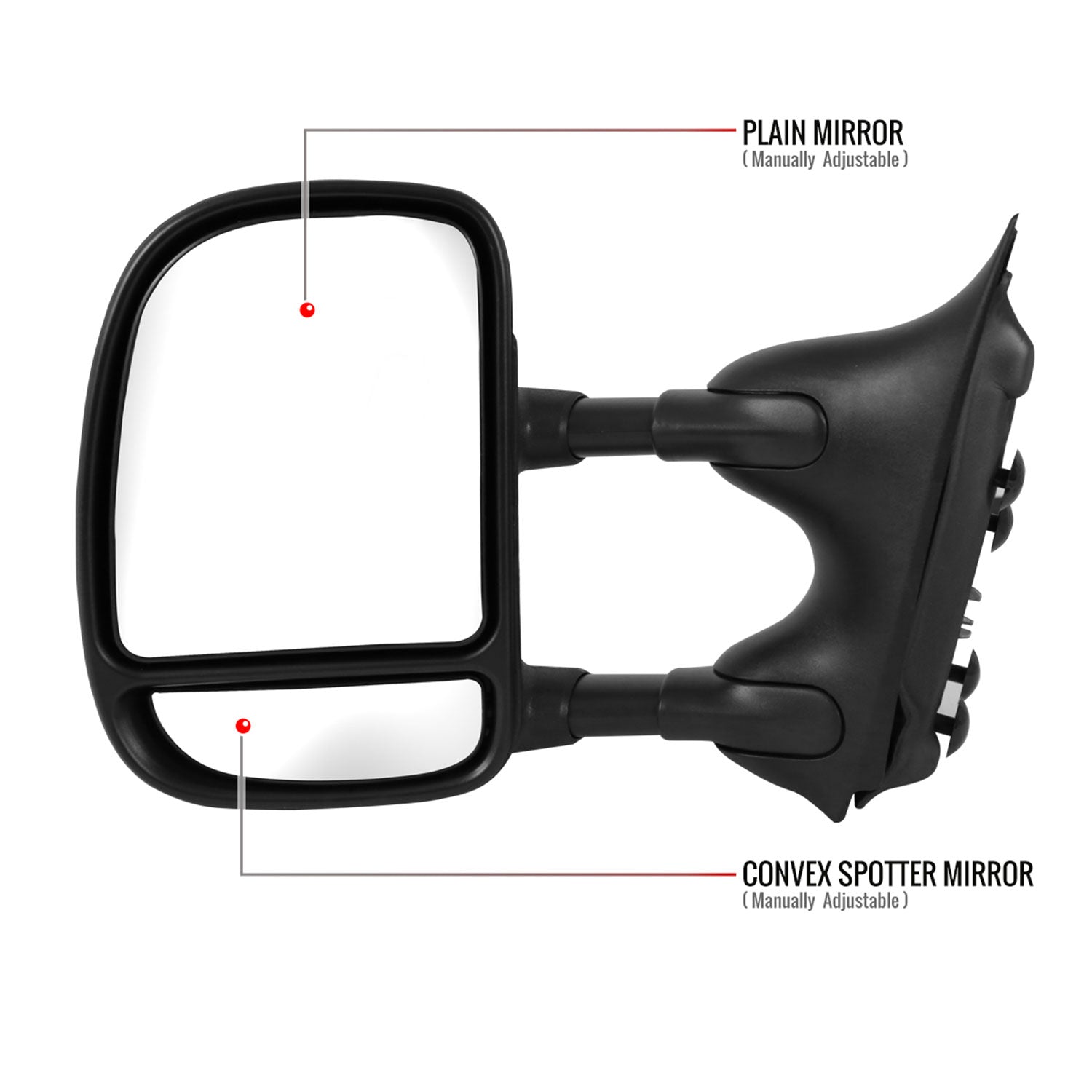 1999-2016 Ford F-250/350/450/550 Manual Adjustable & Extendable Towing Mirrors