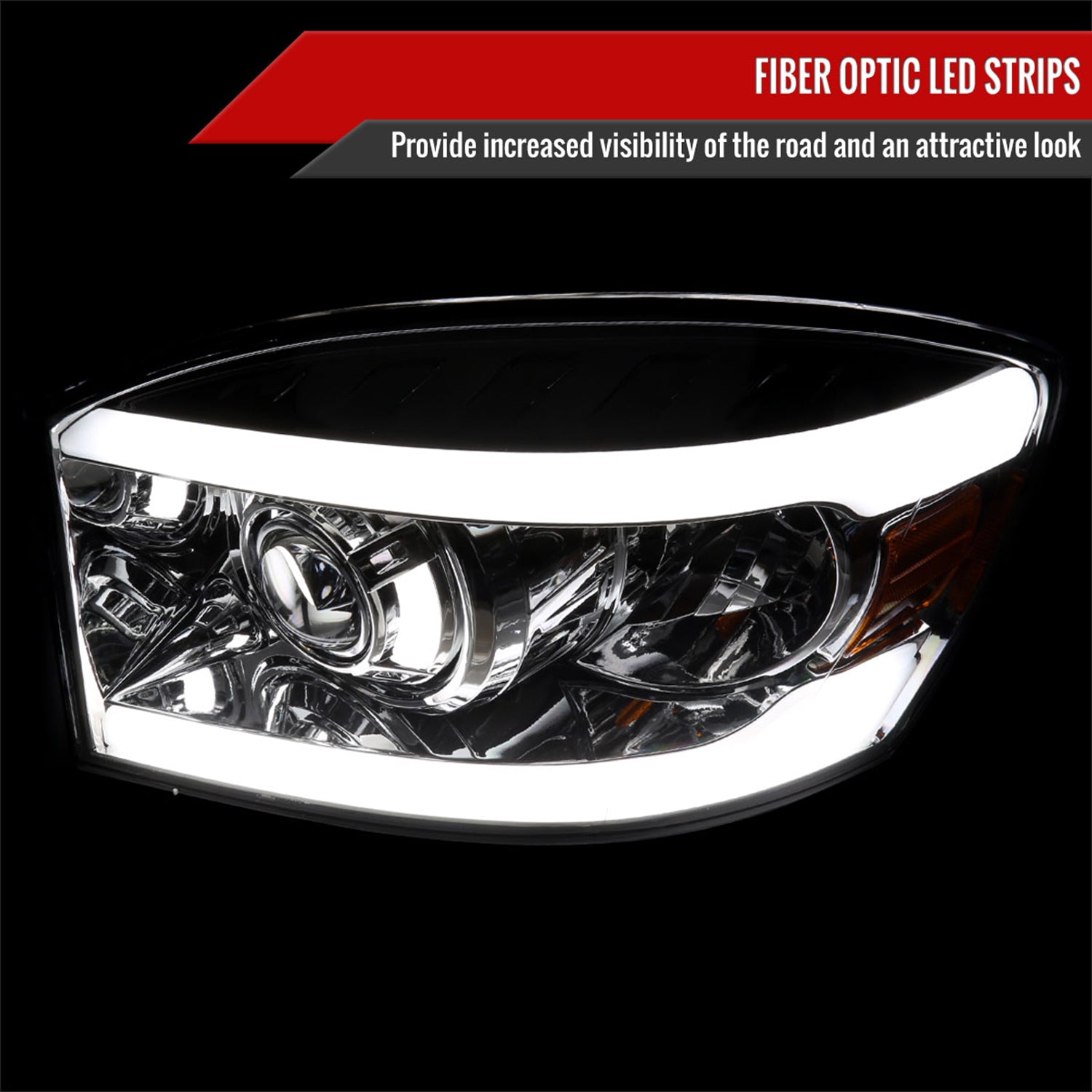 2006-2008 Dodge RAM 1500/ 06-2009 Dodge RAM 2500/3500 LED Tube Headlights Chrome