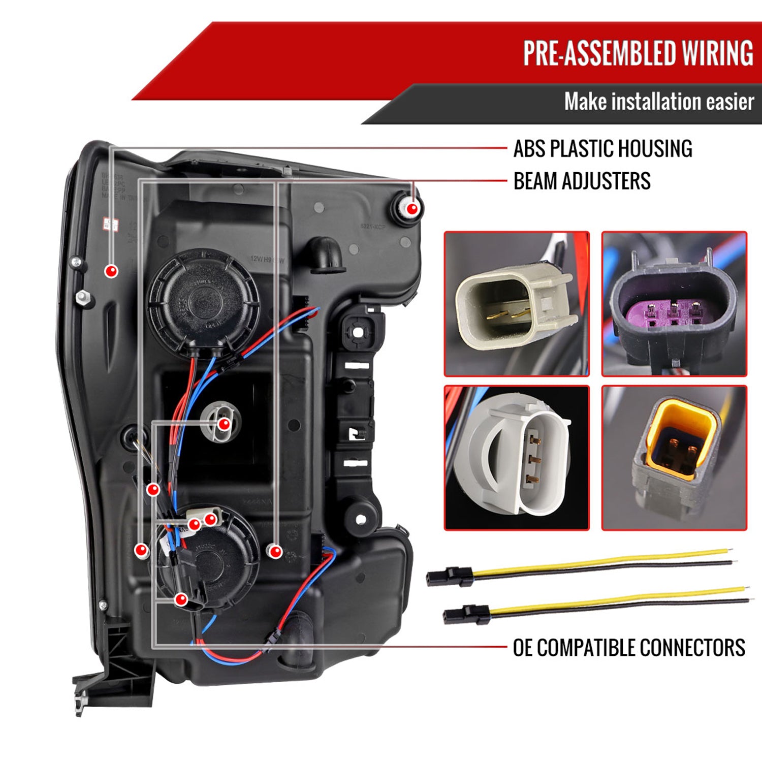 2017-2019 Ford F-250 F-350 F-450 F-550 LED CBar Projector Headlights Jet Black