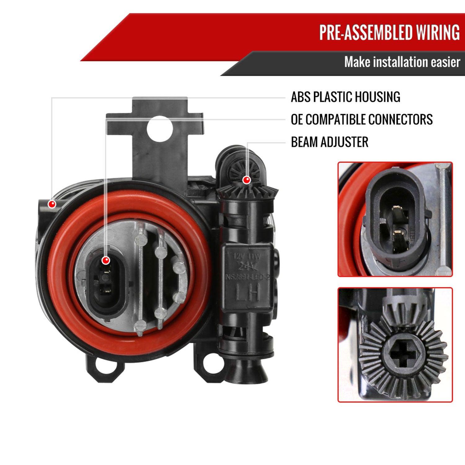 2021-2022 Nissan Kicks LED Fog Lights Kit Glossy Black Housing/Clear Lens