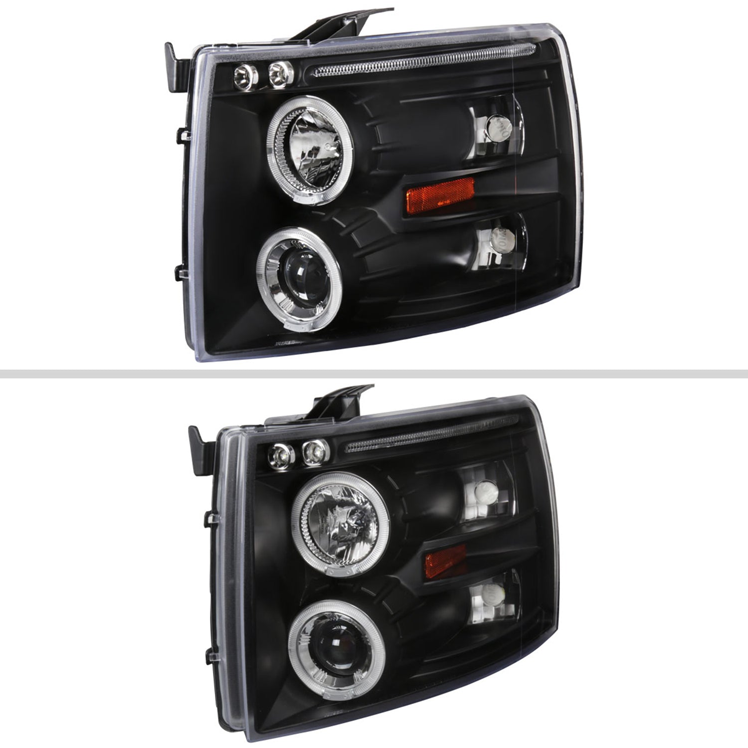 2007-2013 Chevy Silverado 1500 2500HD 3500HD Dual Halo Headlights Matte Black