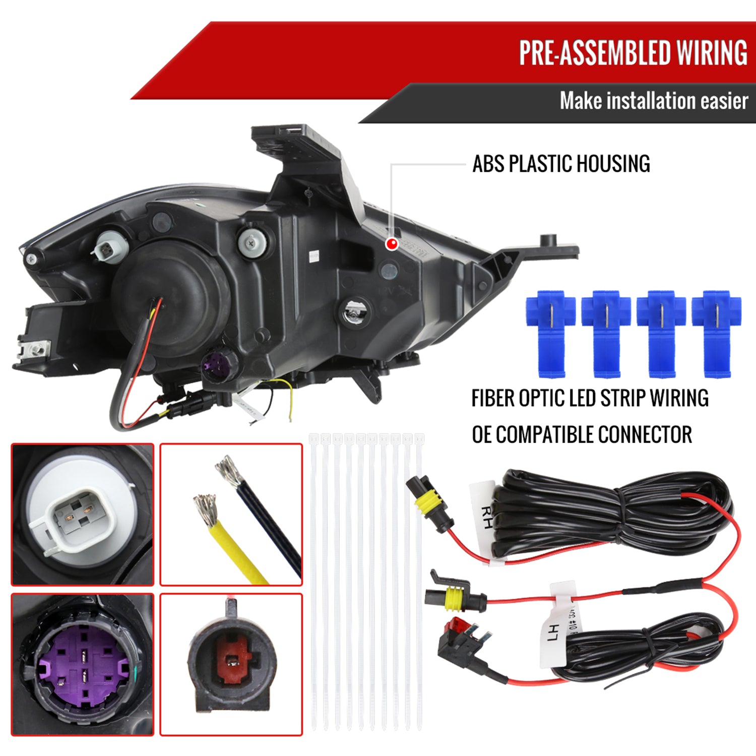 2013-2016 Dodge Dart Sequential Animated LED Bar Projector Headlights Black