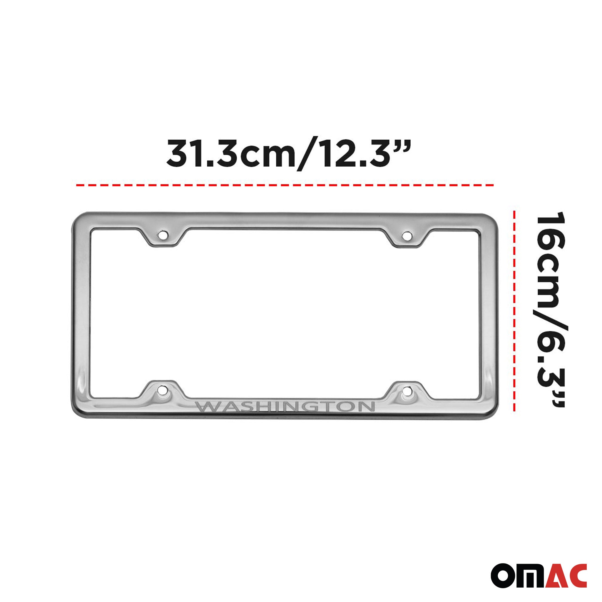 WASHINGTON Stainless Steel Chrome License Plate Frame Set