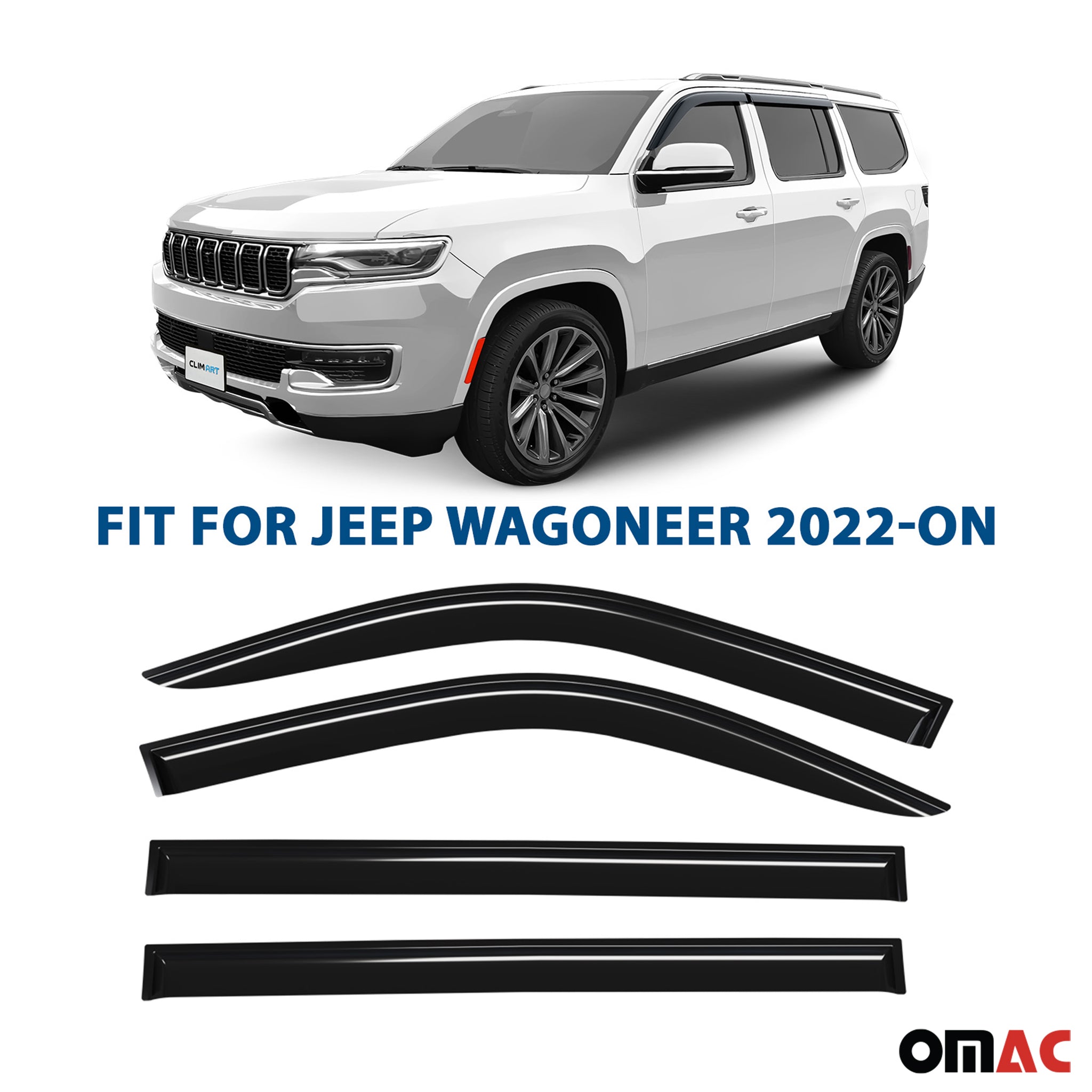 Clim Art Wind Deflectors for Jeep Wagoneer 2022-2025 Shatterproof Smoke 4 Pcs