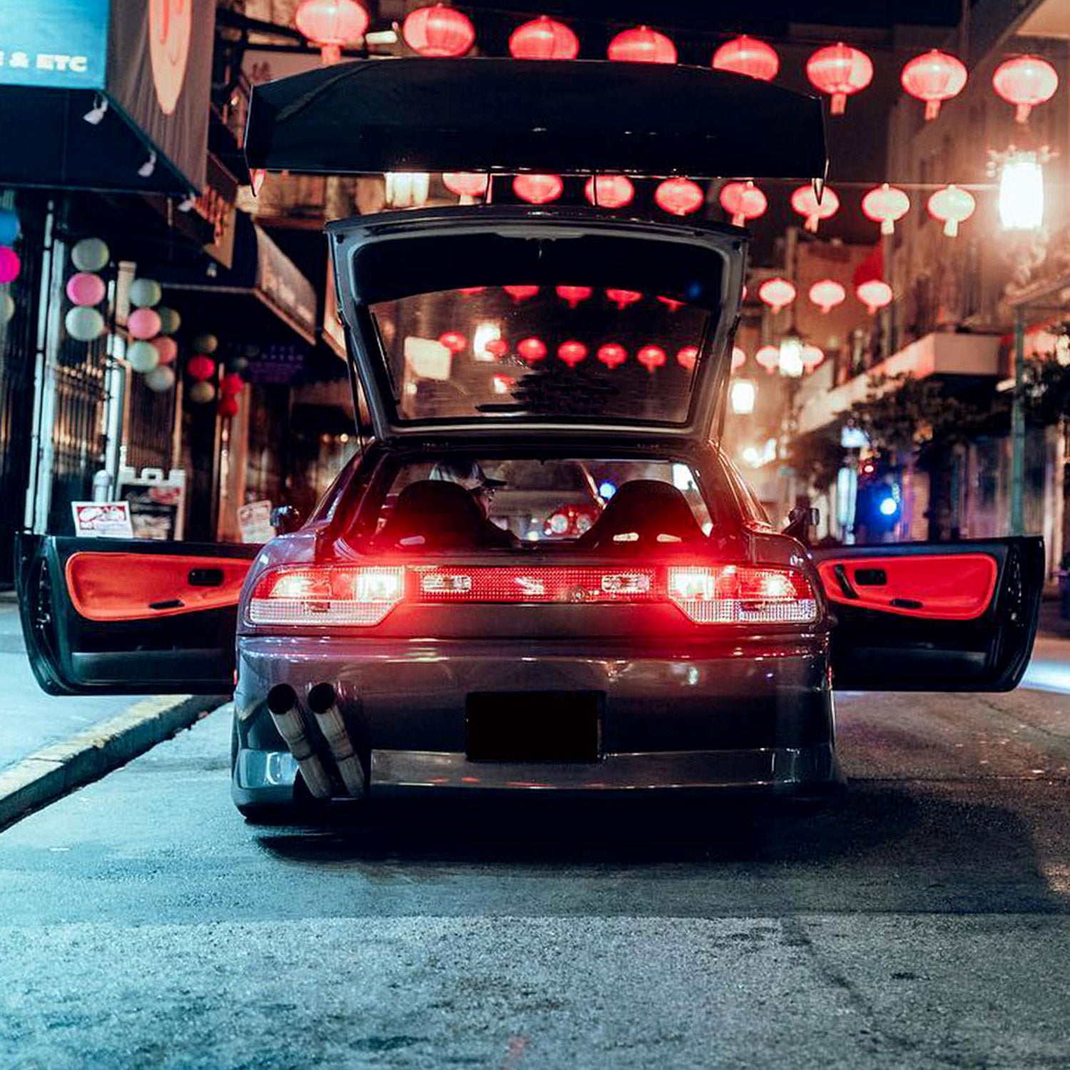 1989-1994 Nissan 240SX S13 HB Tail Lights & Trunk Light Chrome/Red Clear