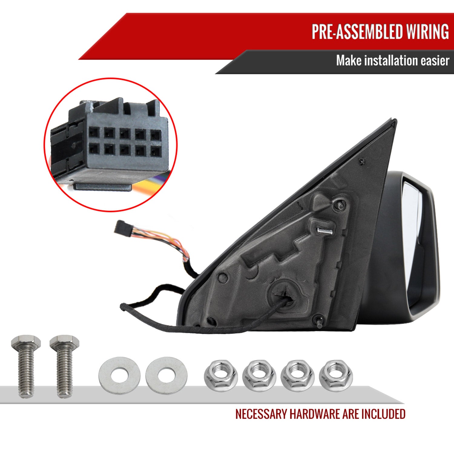 2019-2024 Dodge RAM 1500 Black Manual Fold & Heated Side Mirror Passenger