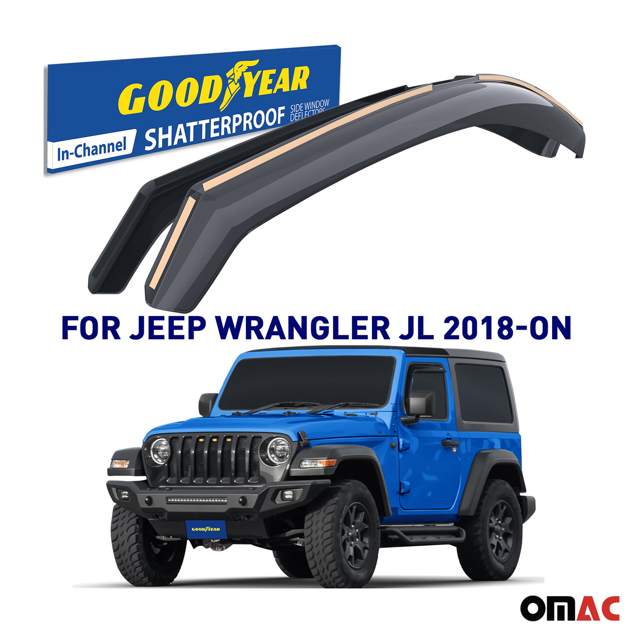 Goodyear Wind Deflectors for Jeep Wrangler 2018-2025 JL In-channel Smoke 2 pcs