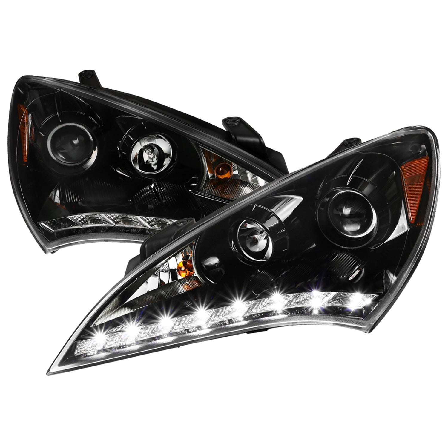 2010-2012 Hyundai Genesis Coupe Projector Headlights SMD LED Light Jet Black