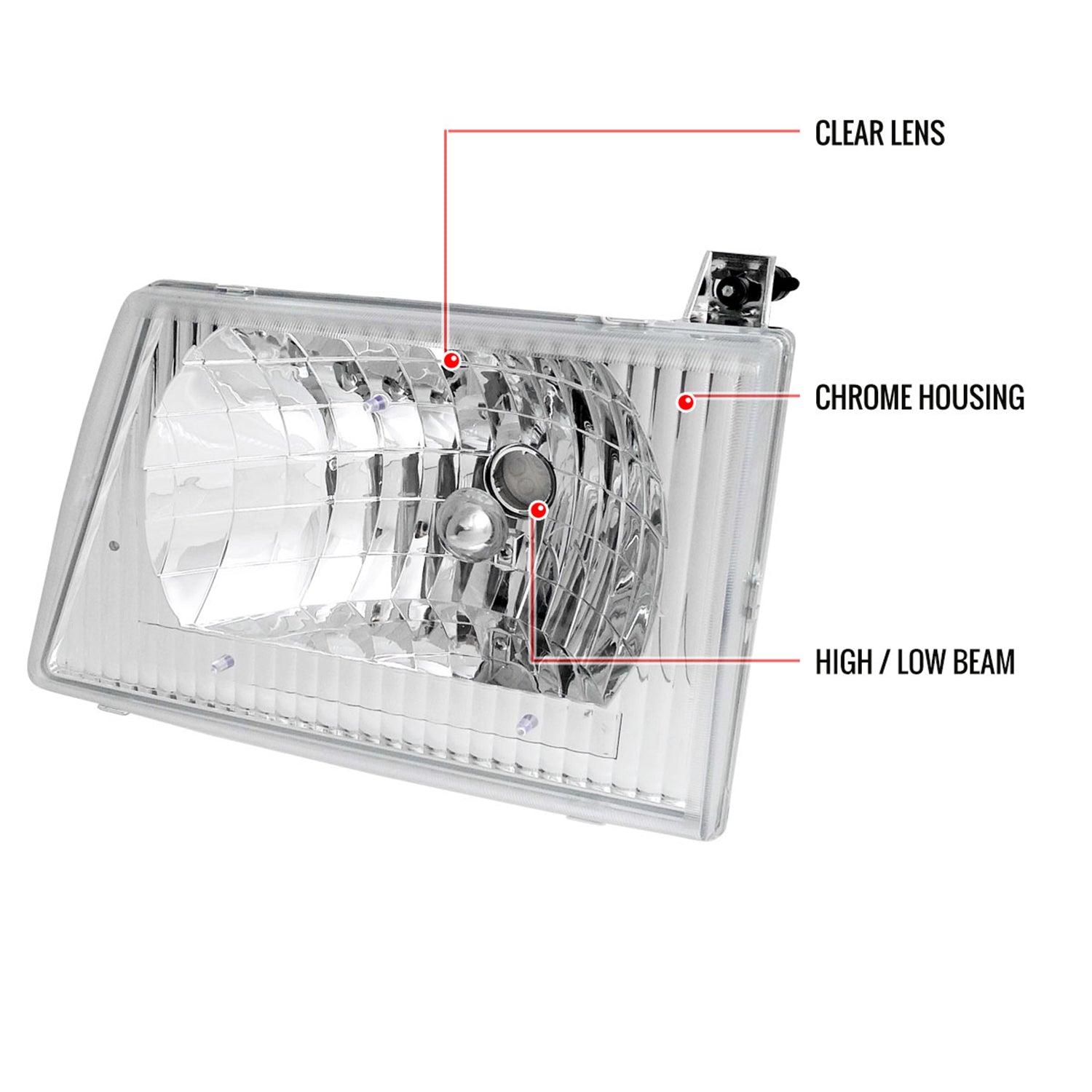 1992-2006 Ford Econoline Factory Style Crystal Headlights Chrome/Clear Lens