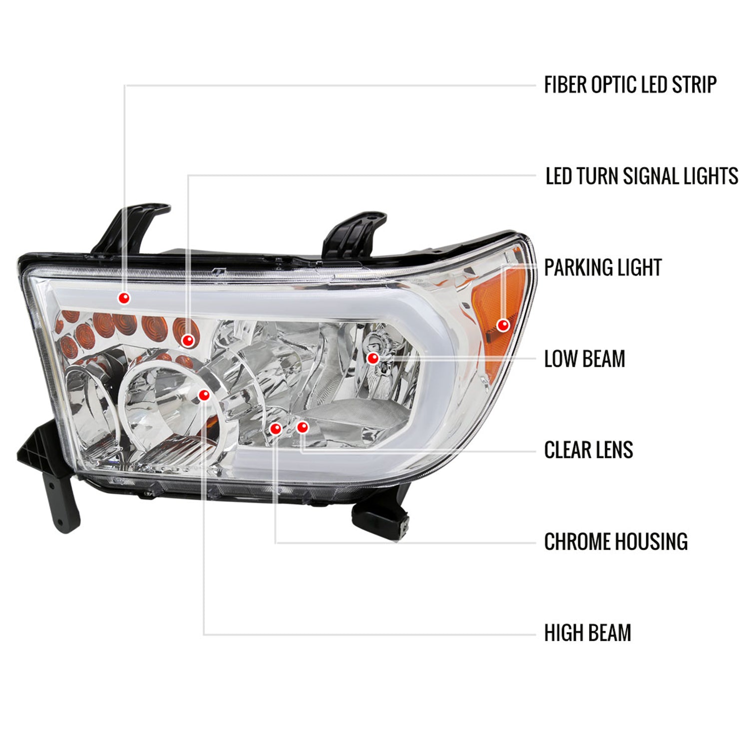 2007-2013 Toyota Tundra/2008-2017 Sequoia LED Tube Factory Headlights Chrome