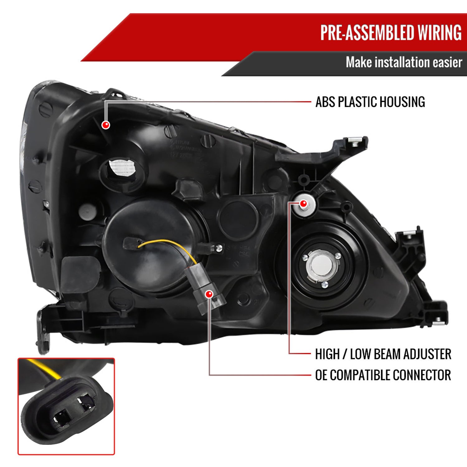 2003-2007 Honda Accord Retro Projector Headlights Amber Reflectors Matt Black