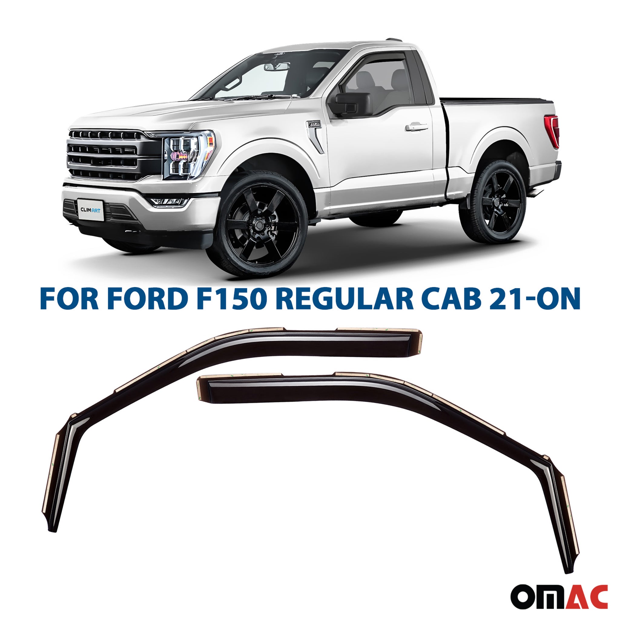 Clim Art Wind Deflectors for Ford F150 2021-2025 Regular Cab Shatterproof 2 Pcs