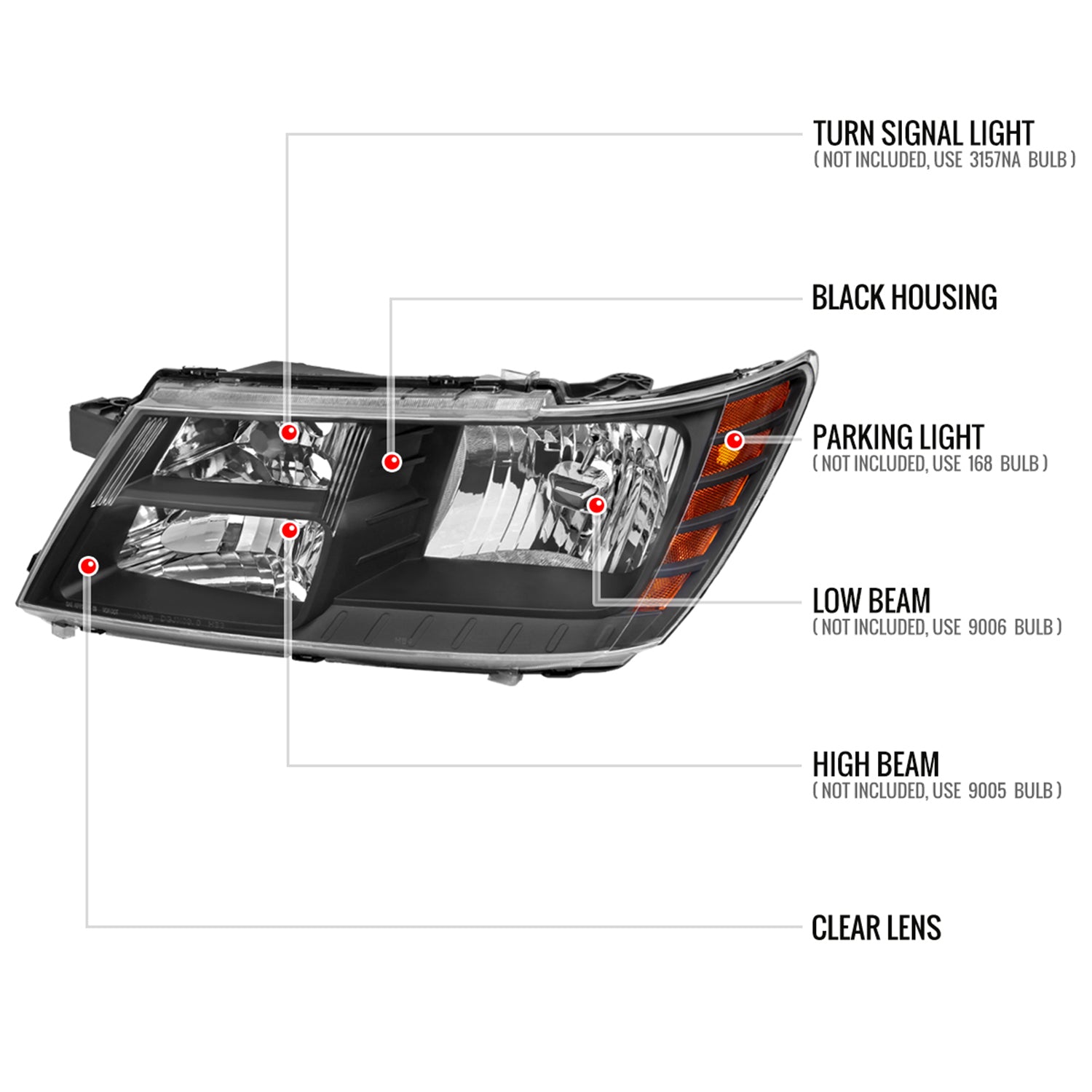 2009-2020 Dodge Journey Factory Style Headlights Matte Black/Clear Lens