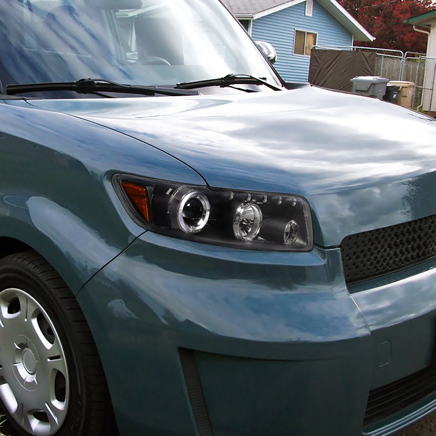 2008-2010 Scion xB Single Halo Projector Headlights Matte Black/Clear Lens