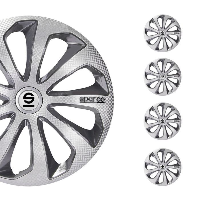 16" Sparco Sicilia Wheel Covers Hubcaps Silver Carbon Gray 4 Pcs