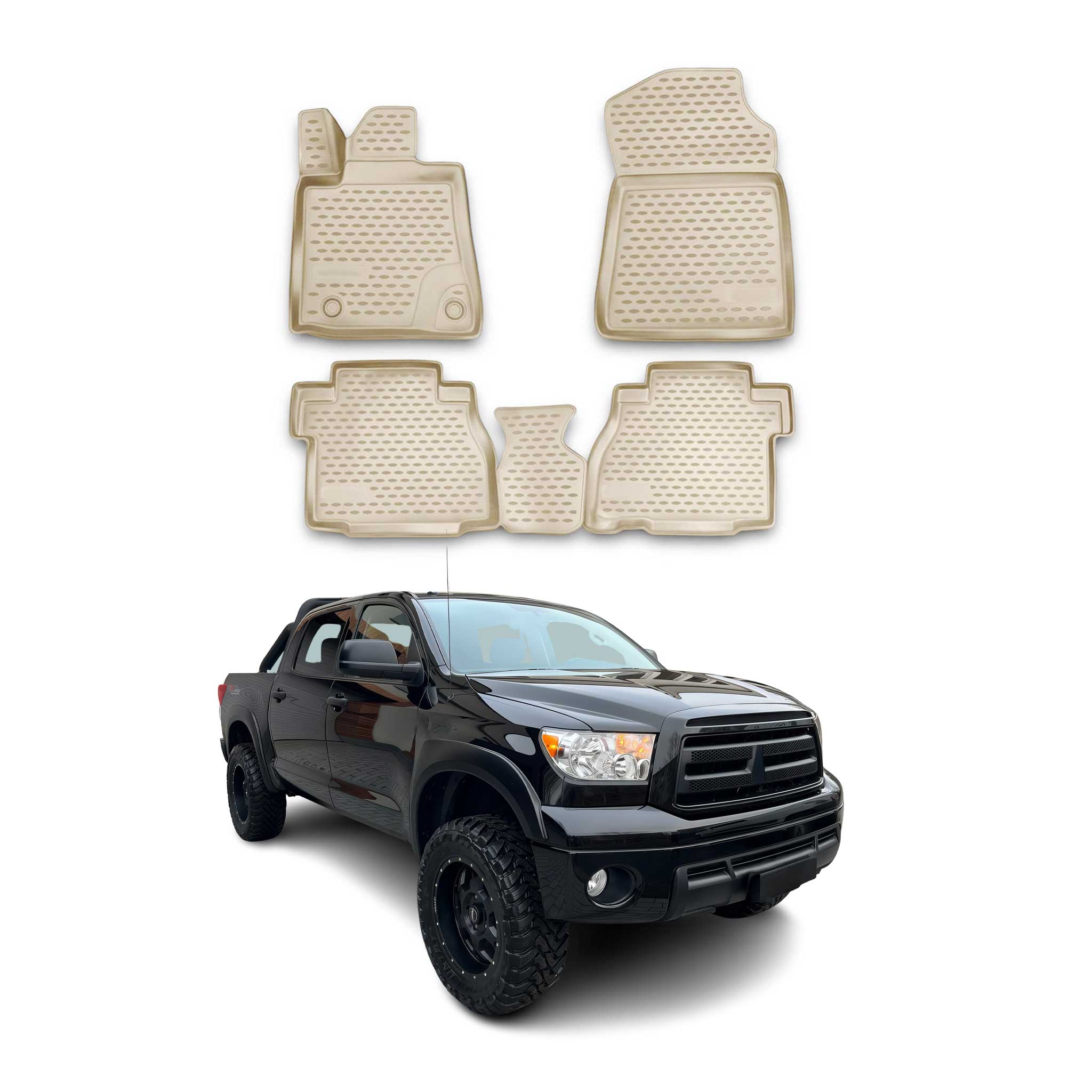 2007-2013 Toyota Tundra Double Cab/CrewMax Floor Mats Liners Full Set All Weather Beige