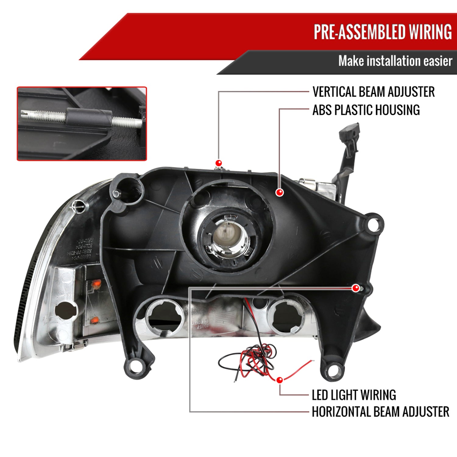 1997-2004 Dodge Dakota/ Durango LED Light Factory Crystal Headlights Smoked