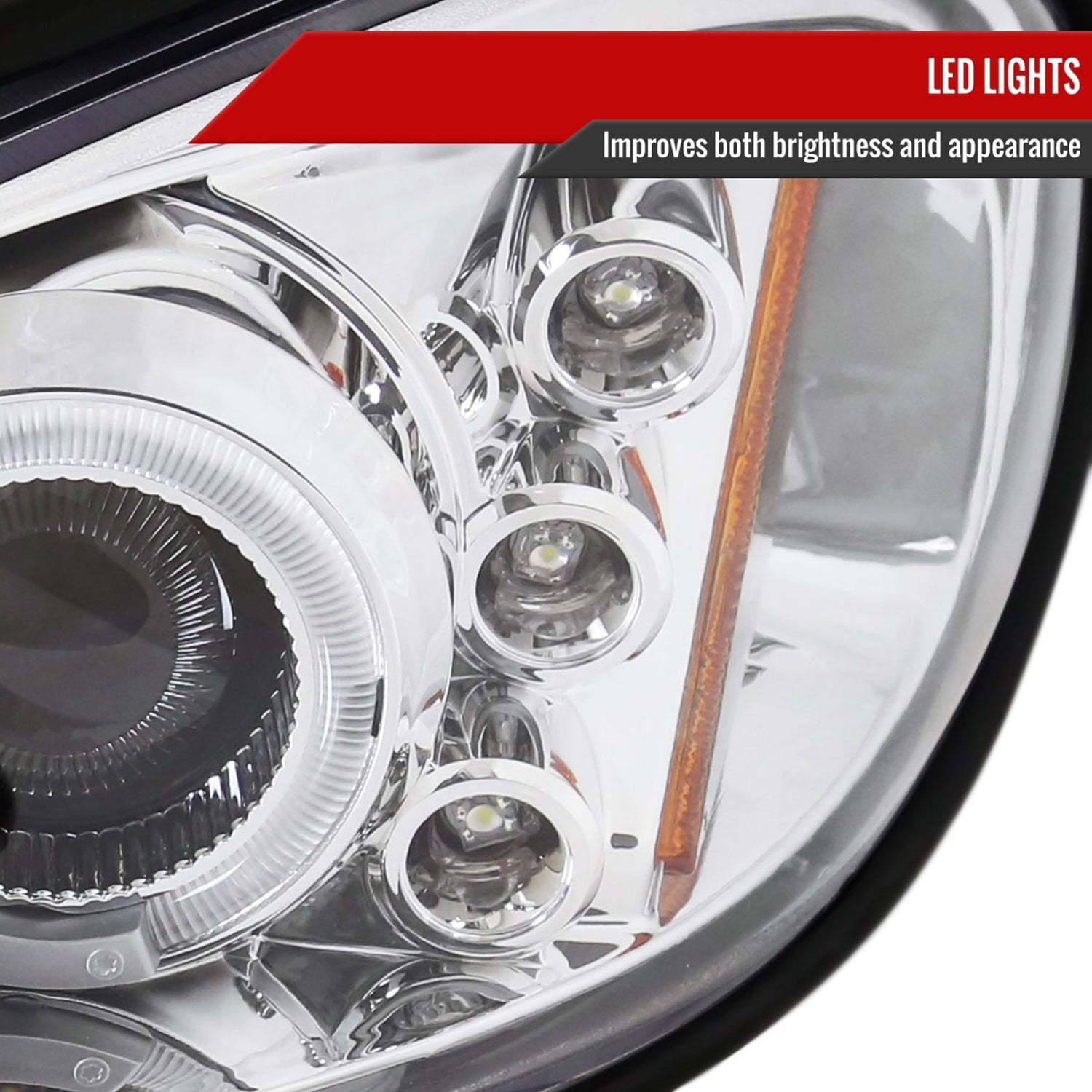 1999-2005 Pontiac Grand AM Dual Halo Projector Headlights Chrome/Clear Lens