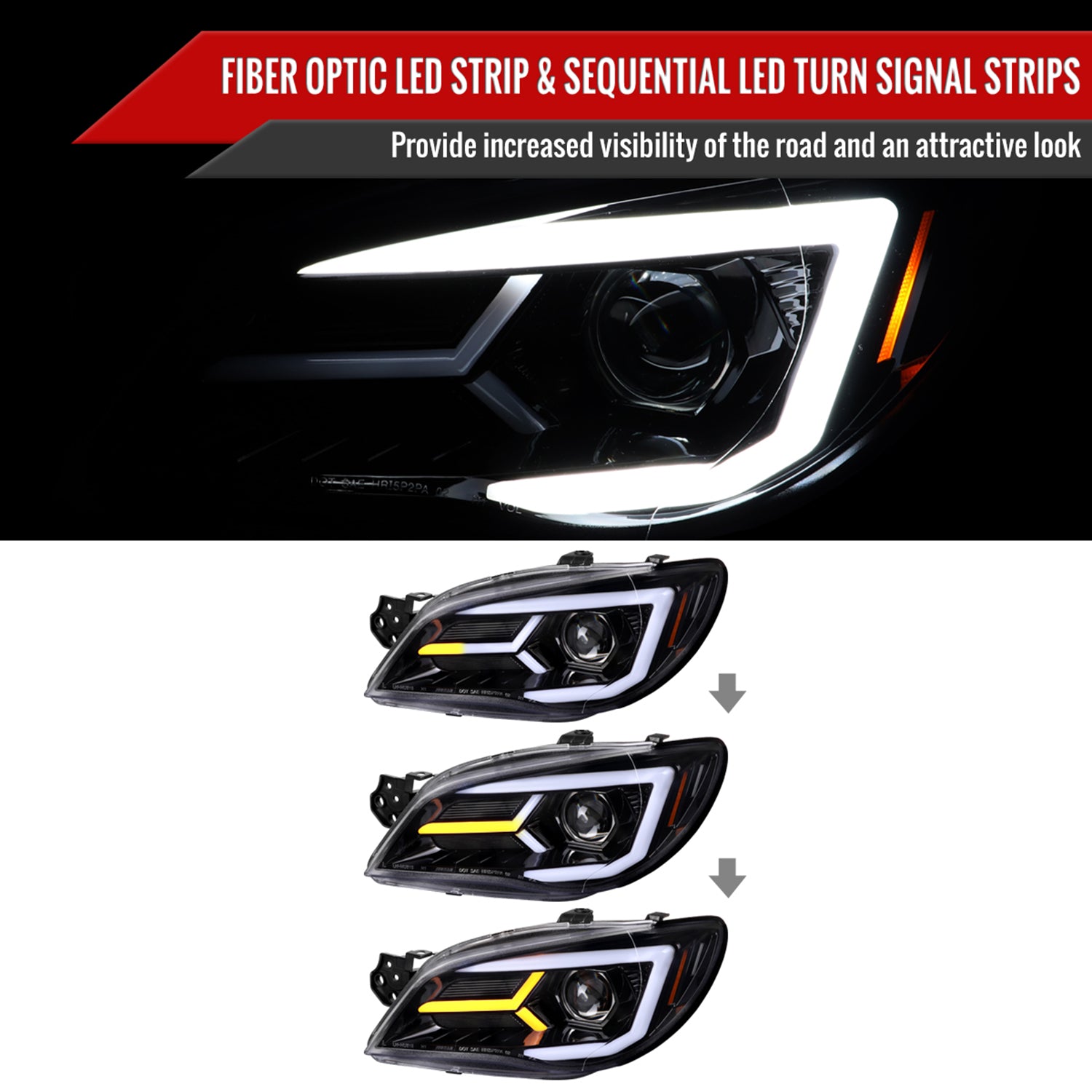 2006-2007 Subaru Impreza WRX STI LED Bar Signal Projector Headlights Black