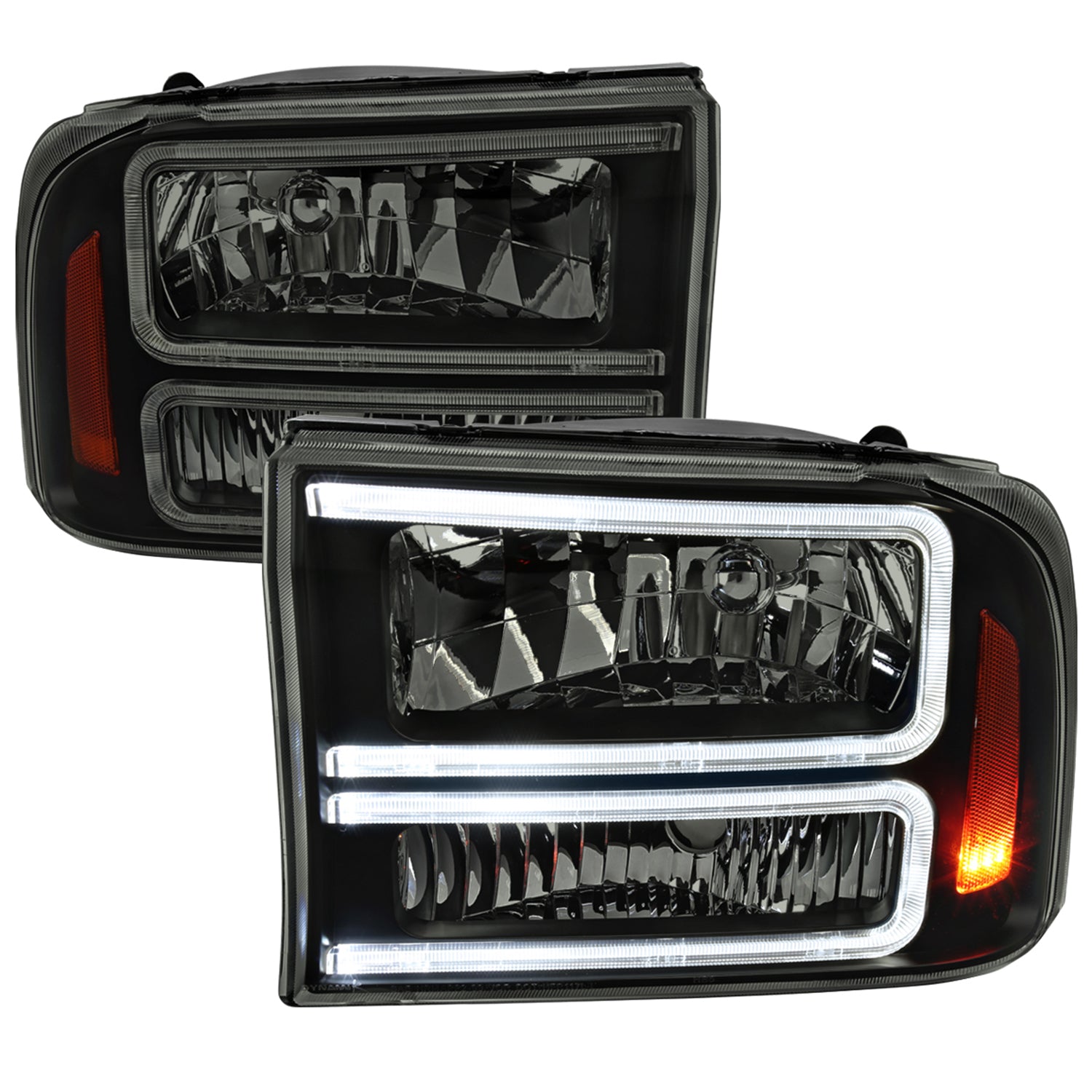 1999-2004 Ford F-250/350/450/550/Excursion Headlights Dual LED C-Bar Jet Black
