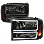 1999-2004 Ford F-250/350/450/550/Excursion Headlights Dual LED C-Bar Jet Black