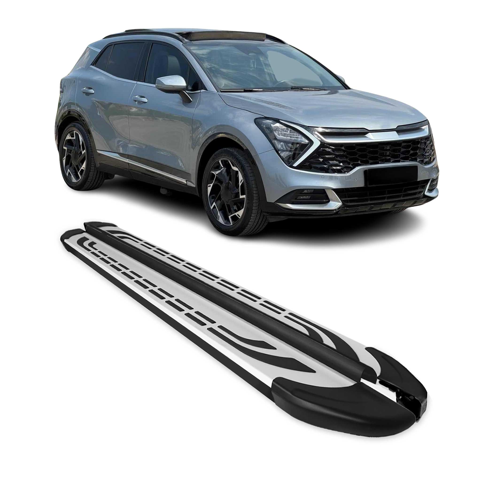 2017-2023 Kia Stonic Running Boards Side Steps Silver & Black
