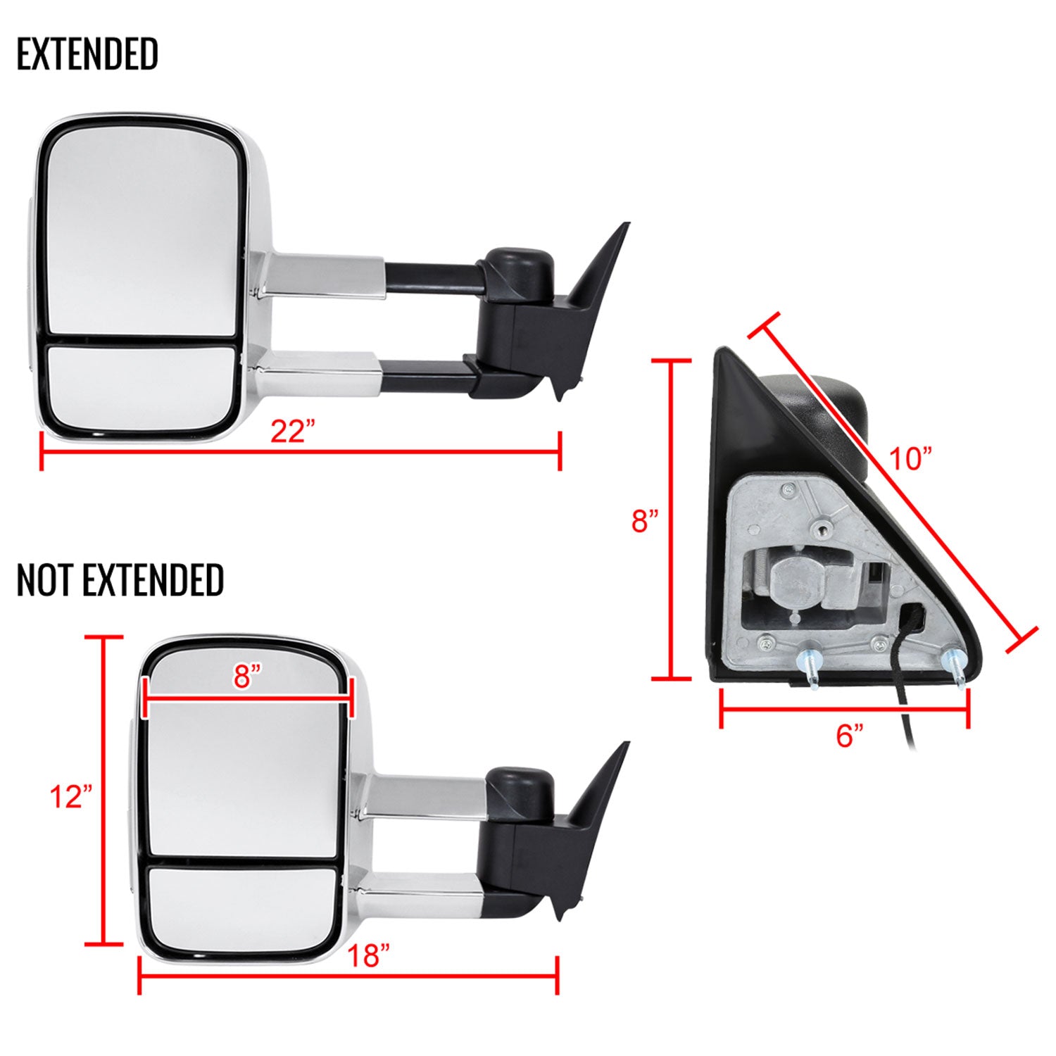 1988-2002 Chevy C/K C3500/Tahoe Yukon/Suburban Chrome Manual Towing Mirrors