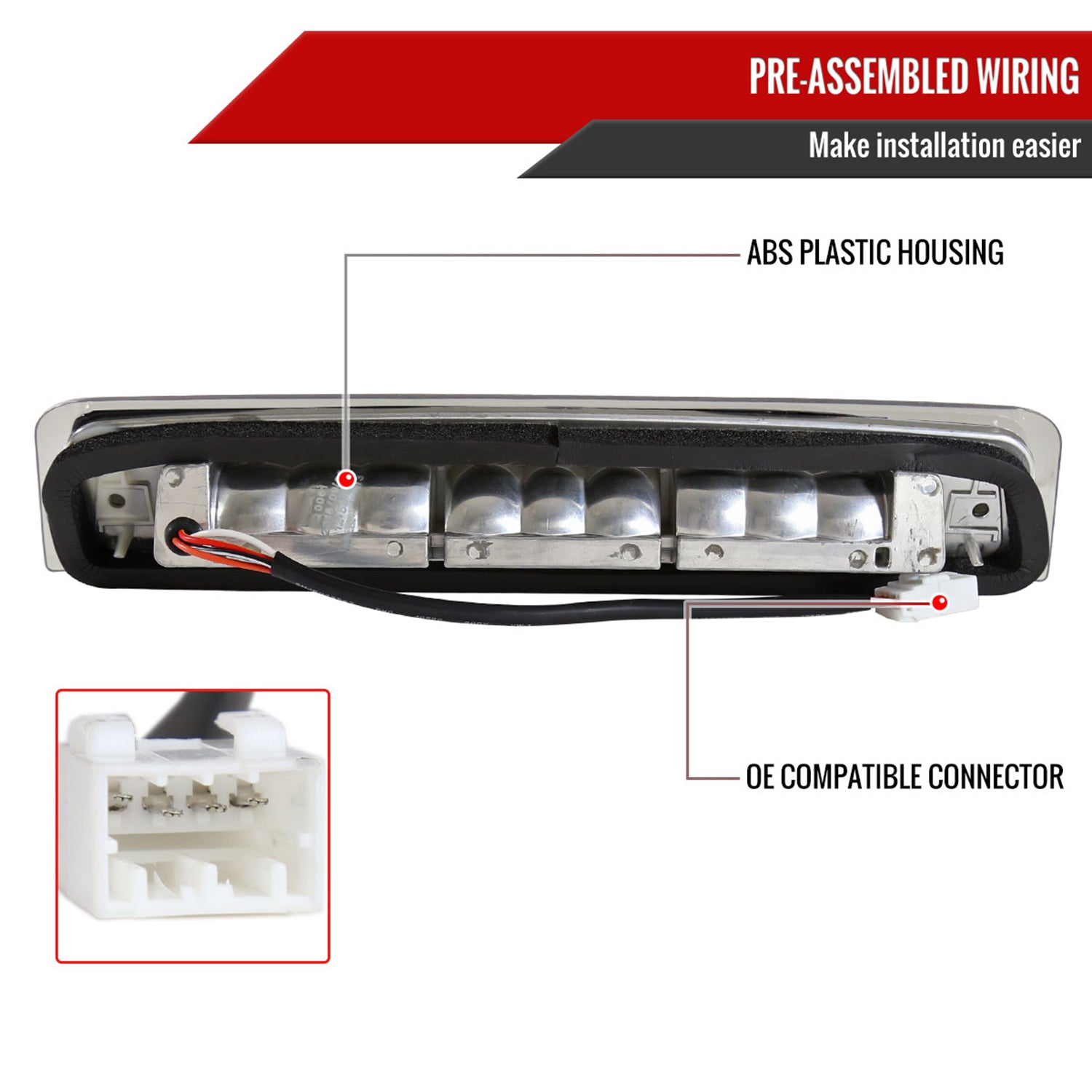 2009-2013 Dodge RAM SMD LED 3rd Brake Light Chrome Housing/Clear Lens