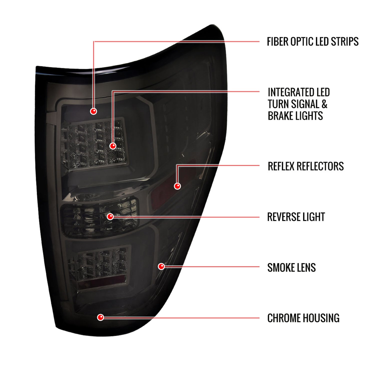 2009-2014 Ford F-150 White C-Bar LED Tail Lights Chrome Housing/Smoke Lens