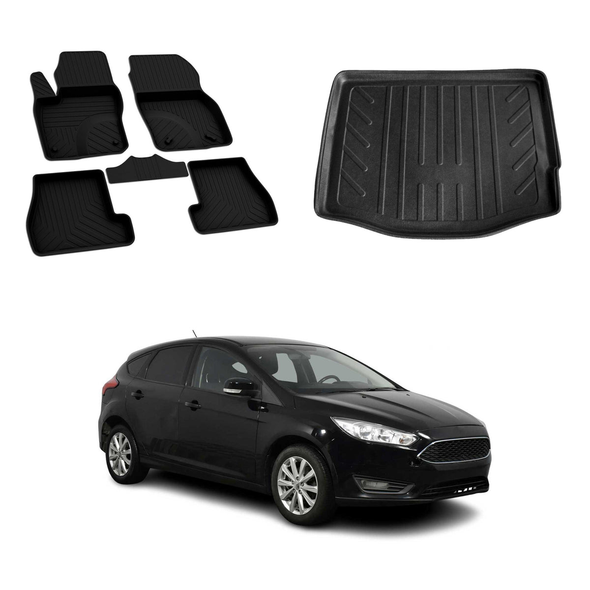 OMAC Floor Mats & Cargo Liners for Ford Focus 2012-2018 Hatchback Black