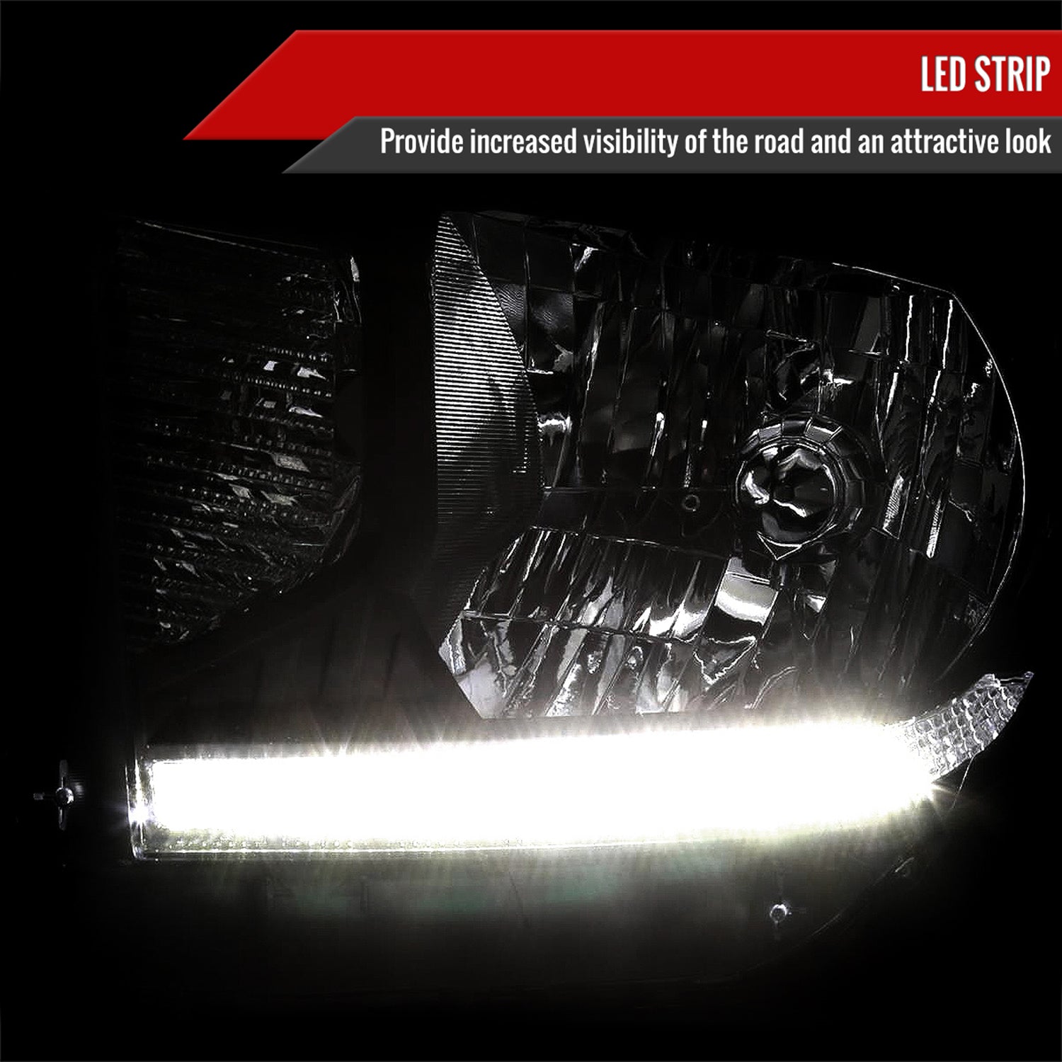 2014-2021 Toyota Tundra Factory Headlights w/LED Light Strip Matt Black/Clear