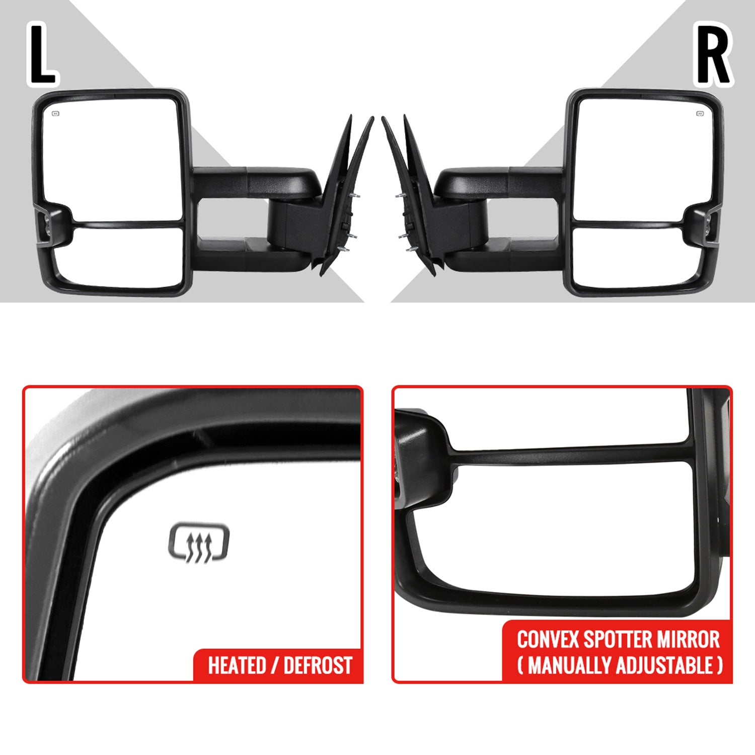 2002-2007 Chevy Silverado/ GMC Sierra/Yukon/ XL Heated Towing Mirrors Smoke